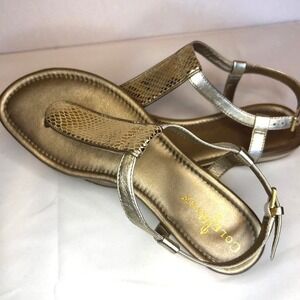 Cole Haan Gold Metallic Snake‎ Print T Strap Sandals Women's Size 7.5
